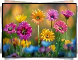 Kolorowe, Kwiaty, Gerbery, 2D