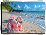 Plumeria, Kwiaty, Plaża, Morze, Grafika Kwiat