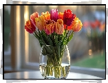 Bukiet, Kolorowe, Tulipany, Wazon Kwiat, Tulipan